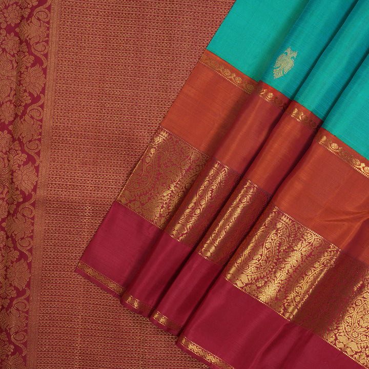 Hayagrivas Handloom Dual Tone (Sky Blue & Green) Kanjivaram Silk Saree with Ganga Jamuna Border KBE1469J24-1