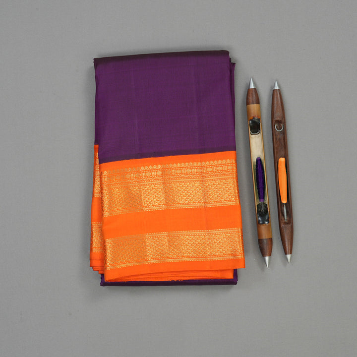 Hayagrivas Handloom Violet Kanjivaram Silk Saree with Orange border KBE1469J5-1