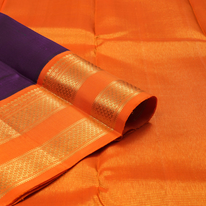 Hayagrivas Handloom Violet Kanjivaram Silk Saree with Orange border KBE1469J5-1