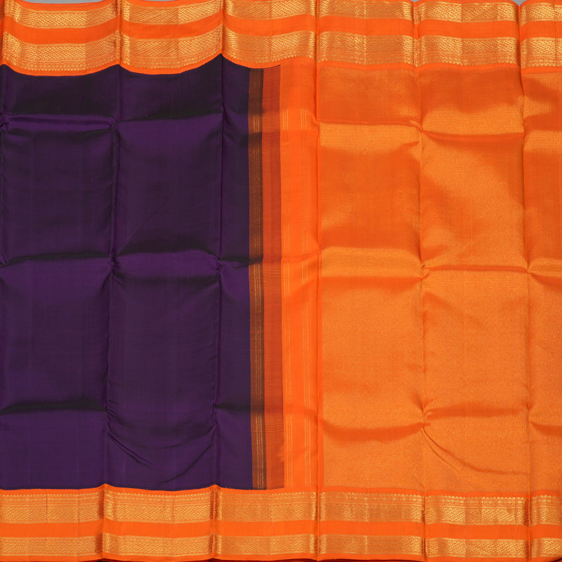 Hayagrivas Handloom Violet Kanjivaram Silk Saree with Orange border KBE1469J5-1