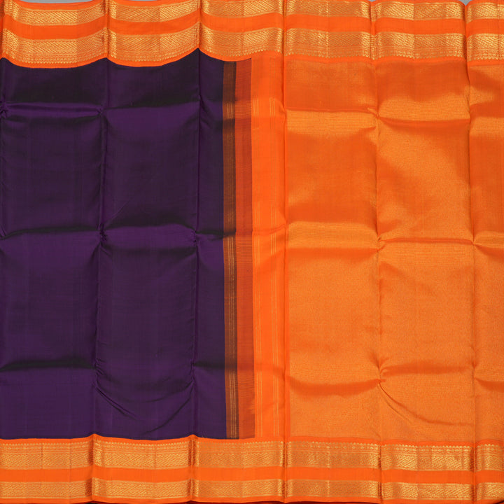 Hayagrivas Handloom Violet Kanjivaram Silk Saree with Orange border KBE1469J5-1