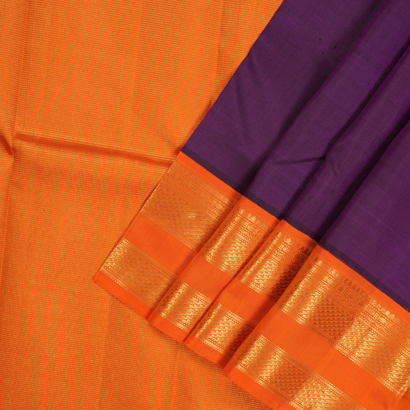 Hayagrivas Handloom Violet Kanjivaram Silk Saree with Orange border KBE1469J5-1
