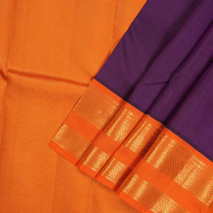Hayagrivas Handloom Violet Kanjivaram Silk Saree with Orange border KBE1469J5-1
