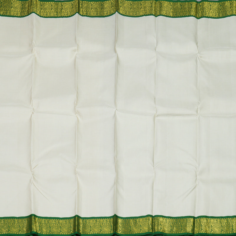 Hayagrivas Handloom Half White Kanjivaram Silk Saree with Dark Green Border KBE146D11-1