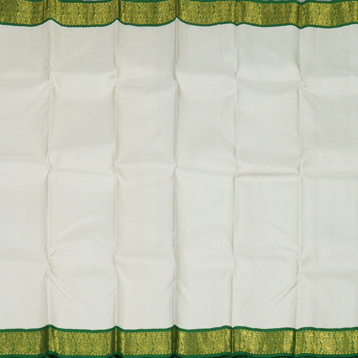 Hayagrivas Handloom Half White Kanjivaram Silk Saree with Dark Green Border KBE146D11-1