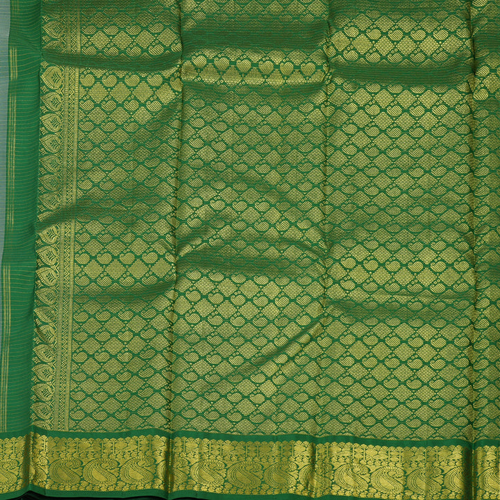 Hayagrivas Handloom Half White Kanjivaram Silk Saree with Dark Green Border KBE146D11-1