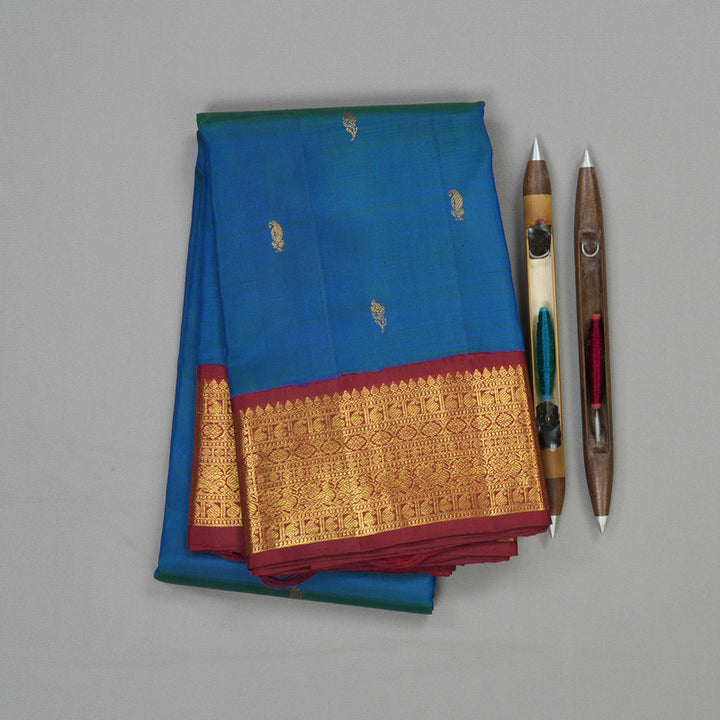 Hayagrivas Handloom Pure Kanjivaram Silk Saree in Radiant Peacock Blue KBE146D2-1