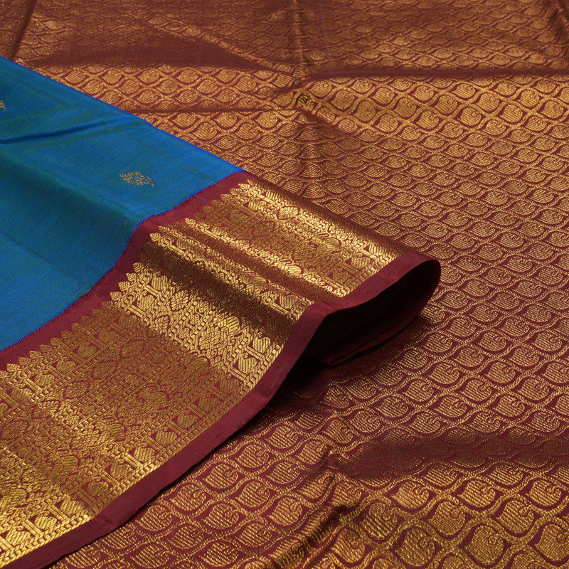 Hayagrivas Handloom Pure Kanjivaram Silk Saree in Radiant Peacock Blue KBE146D2-1