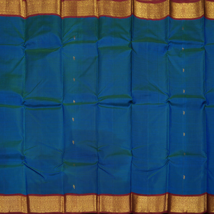 Hayagrivas Handloom Pure Kanjivaram Silk Saree in Radiant Peacock Blue KBE146D2-1