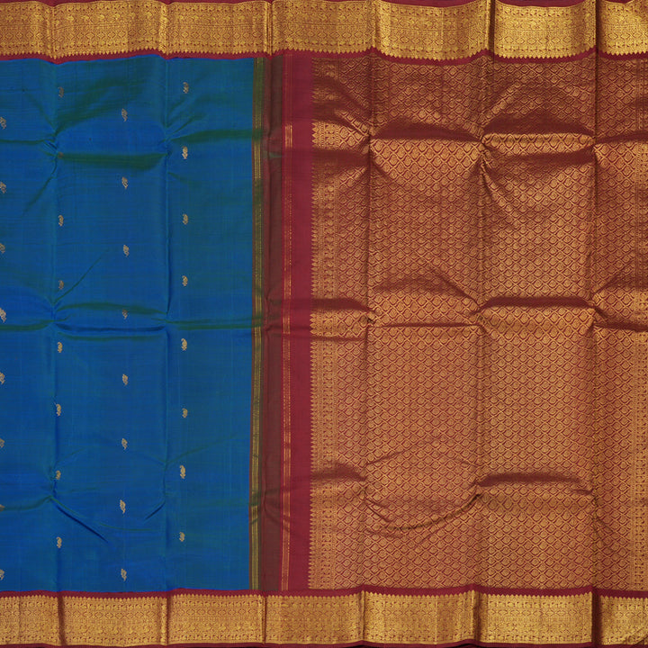 Hayagrivas Handloom Pure Kanjivaram Silk Saree in Radiant Peacock Blue KBE146D2-1