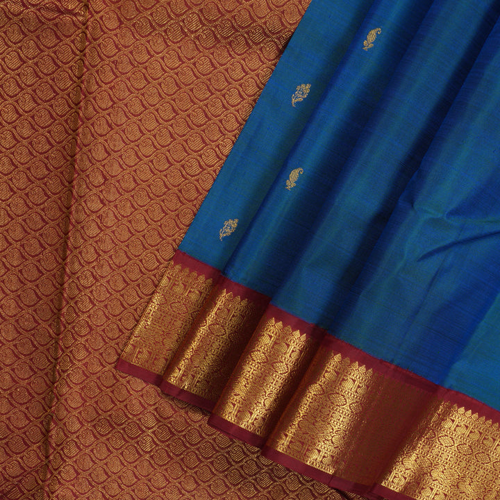 Hayagrivas Handloom Pure Kanjivaram Silk Saree in Radiant Peacock Blue KBE146D2-1