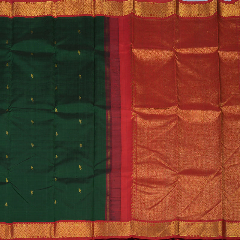 Hayagrivas Handloom Bottle Green Kanjivaram Silk Saree with Red Border KBE146D2-3