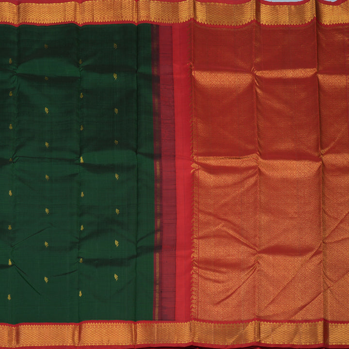 Hayagrivas Handloom Bottle Green Kanjivaram Silk Saree with Red Border KBE146D2-3