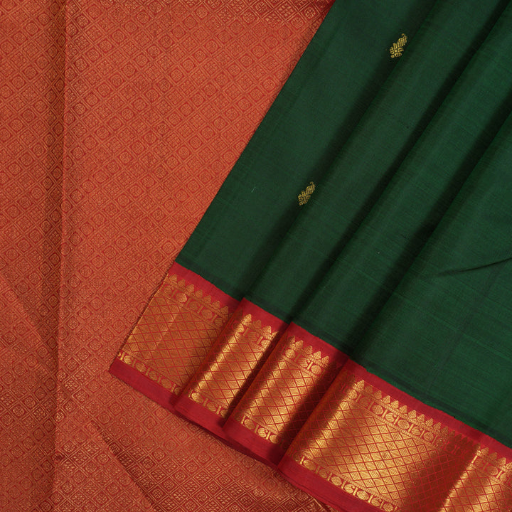 Hayagrivas Handloom Bottle Green Kanjivaram Silk Saree with Red Border KBE146D2-3