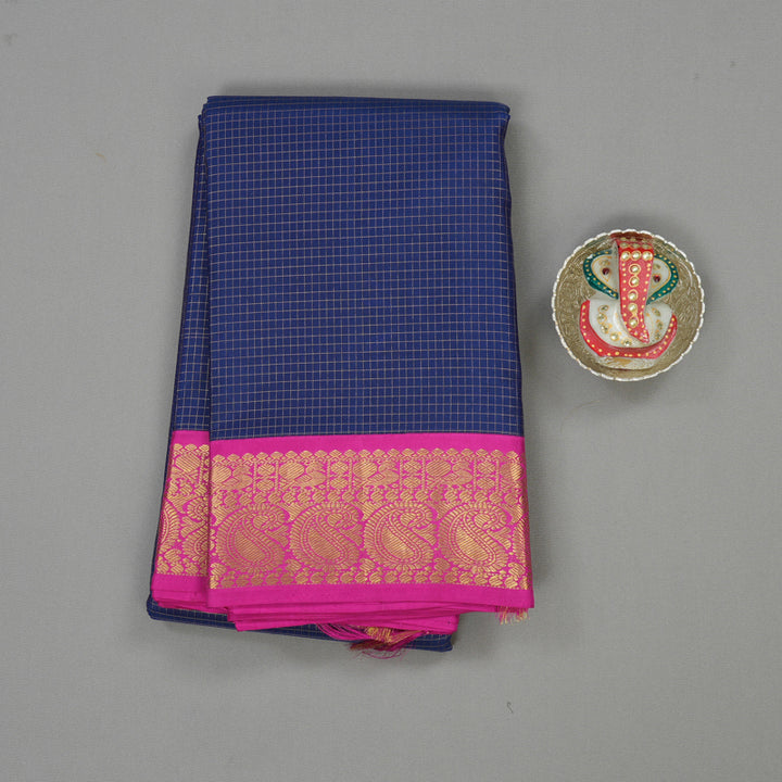 Hayagrivas Handloom Midnight Blue Kanjivaram Silk Saree with Magenta Border KBE146D3-1