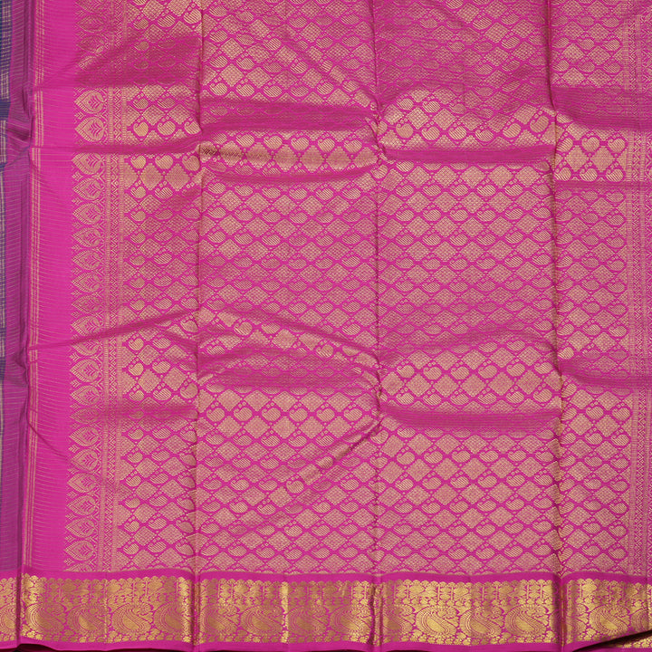Hayagrivas Handloom Midnight Blue Kanjivaram Silk Saree with Magenta Border KBE146D3-1