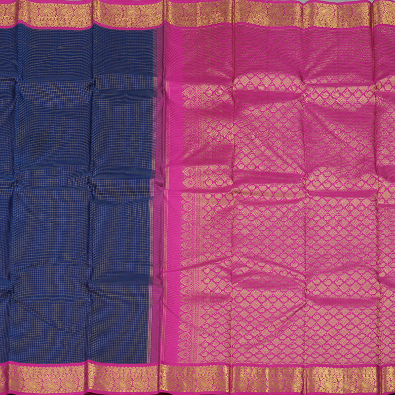 Hayagrivas Handloom Midnight Blue Kanjivaram Silk Saree with Magenta Border KBE146D3-1