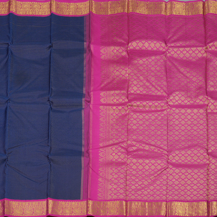 Hayagrivas Handloom Midnight Blue Kanjivaram Silk Saree with Magenta Border KBE146D3-1