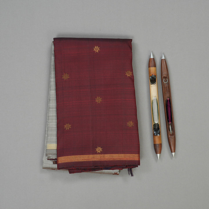 Hayagrivas Handloom Royal Grey Kanjivaram Silk Saree with Araku Maroon Border KBE1470J1-1