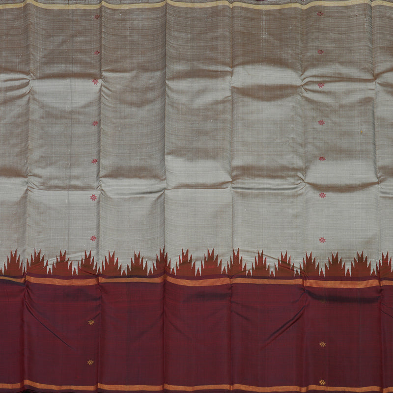 Hayagrivas Handloom Royal Grey Kanjivaram Silk Saree with Araku Maroon Border KBE1470J1-1