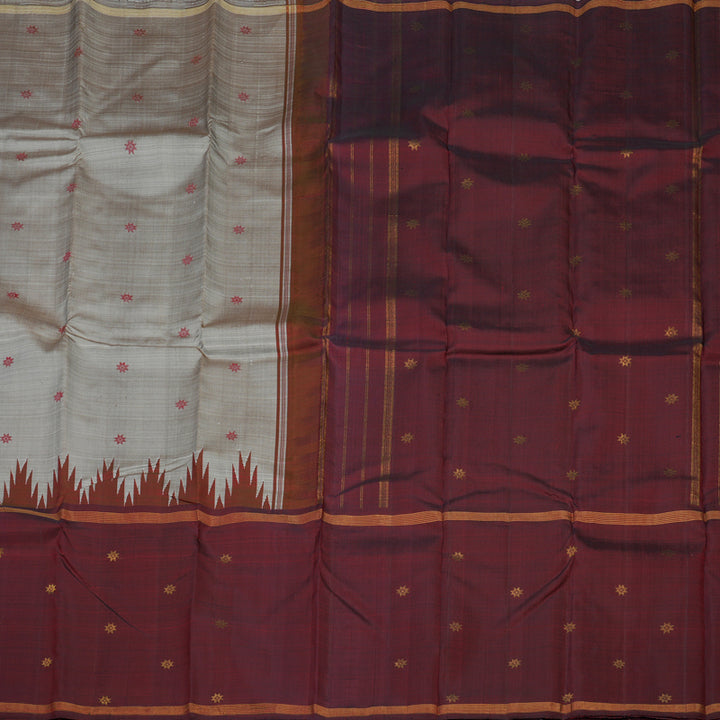 Hayagrivas Handloom Royal Grey Kanjivaram Silk Saree with Araku Maroon Border KBE1470J1-1