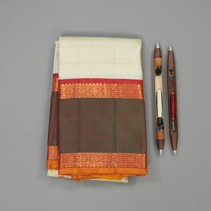 Hayagrivas Handloom Half White Kanjivaram Silk Saree with Manthalir Border KBE1471J1-1