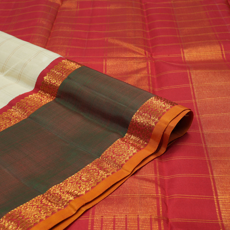 Hayagrivas Handloom Half White Kanjivaram Silk Saree with Manthalir Border KBE1471J1-1