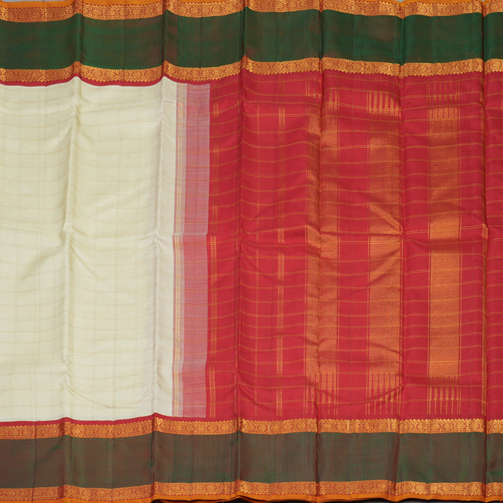 Hayagrivas Handloom Half White Kanjivaram Silk Saree with Manthalir Border KBE1471J1-1