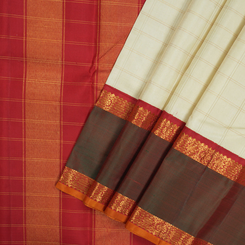 Hayagrivas Handloom Half White Kanjivaram Silk Saree with Manthalir Border KBE1471J1-1