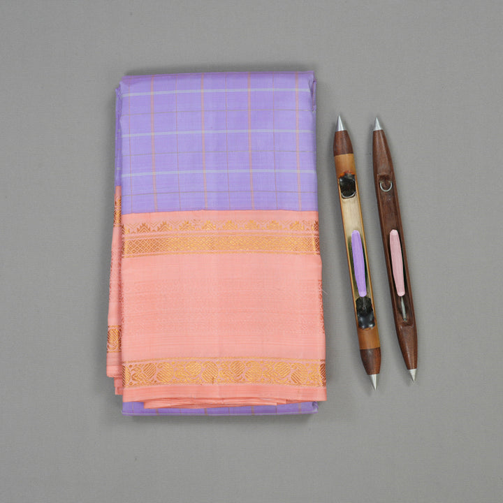 Hayagrivas Handloom Lavendar Kanjivaram Silk Saree with Peach Pink Border KBE1471J4-1