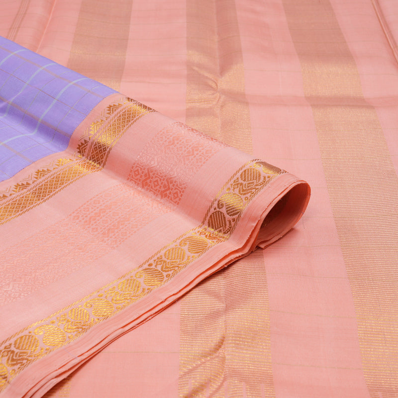 Hayagrivas Handloom Lavendar Kanjivaram Silk Saree with Peach Pink Border KBE1471J4-1