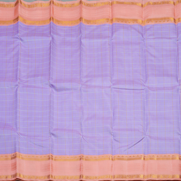 Hayagrivas Handloom Lavendar Kanjivaram Silk Saree with Peach Pink Border KBE1471J4-1