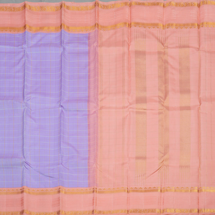 Hayagrivas Handloom Lavendar Kanjivaram Silk Saree with Peach Pink Border KBE1471J4-1