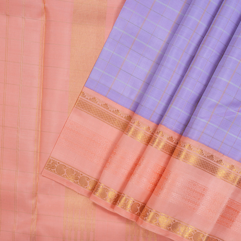 Hayagrivas Handloom Lavendar Kanjivaram Silk Saree with Peach Pink Border KBE1471J4-1
