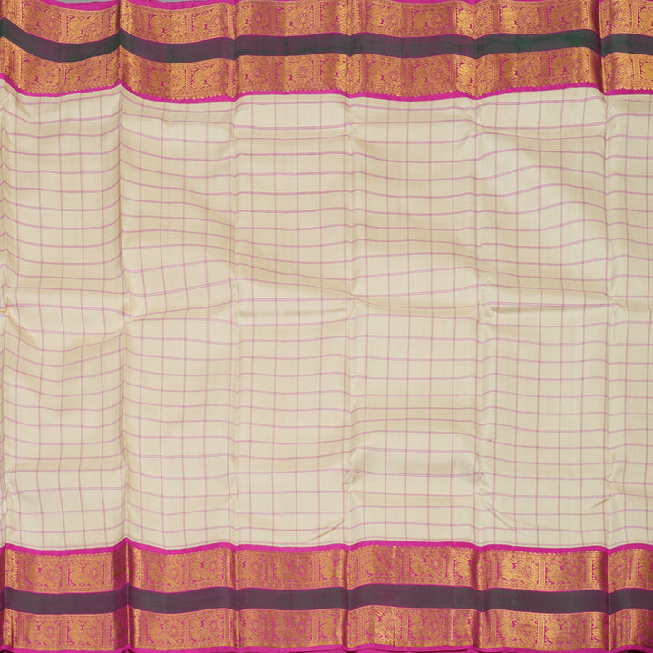 Hayagrivas Handloom Cream Kanjivaram Silk Saree with Magenta border KBE1473J2-1