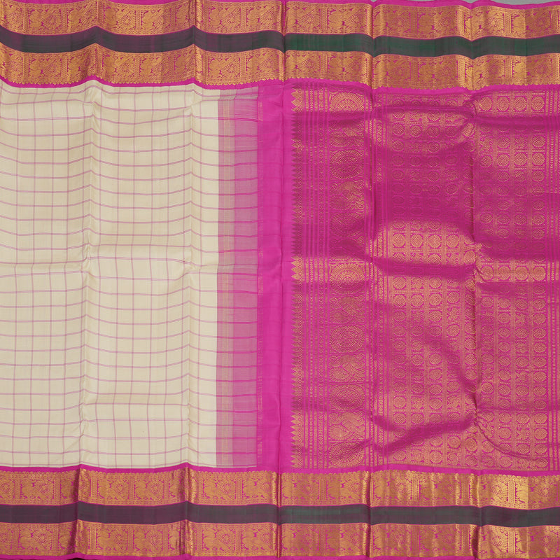 Hayagrivas Handloom Cream Kanjivaram Silk Saree with Magenta border KBE1473J2-1