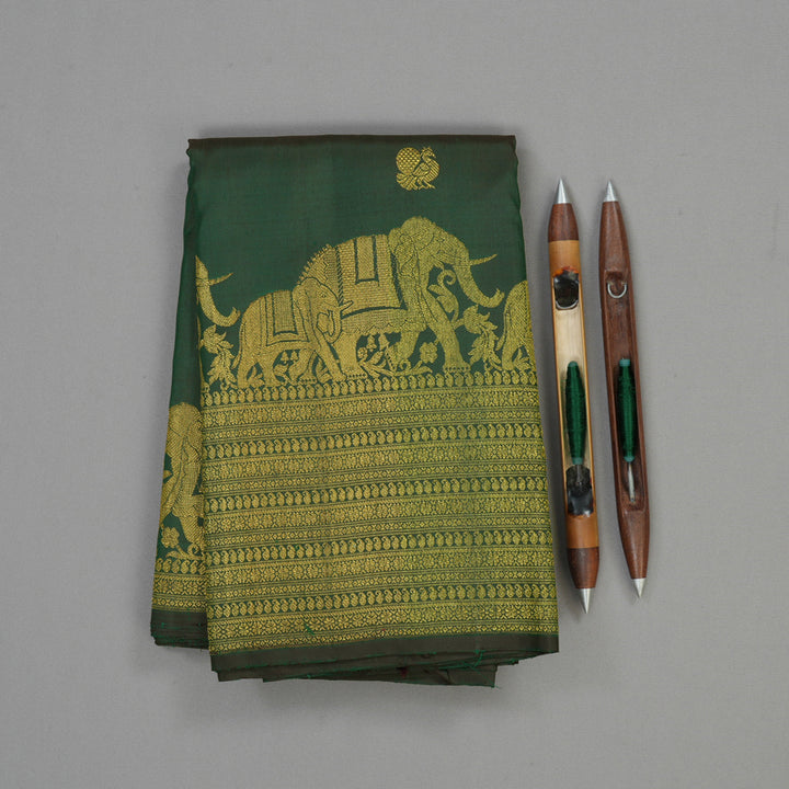 Hayagrivas Handloom Bottle Green Kanjivaram Silk Saree KBE1475J2-1