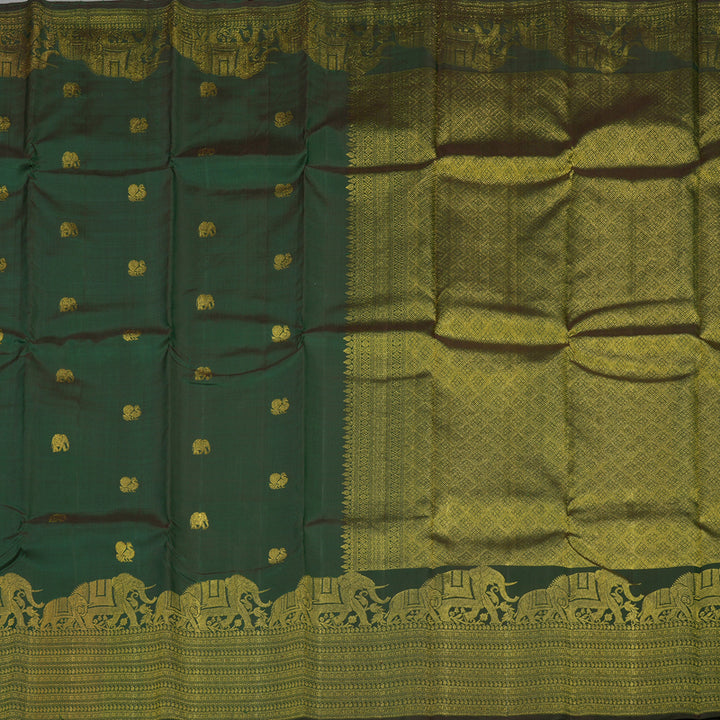 Hayagrivas Handloom Bottle Green Kanjivaram Silk Saree KBE1475J2-1