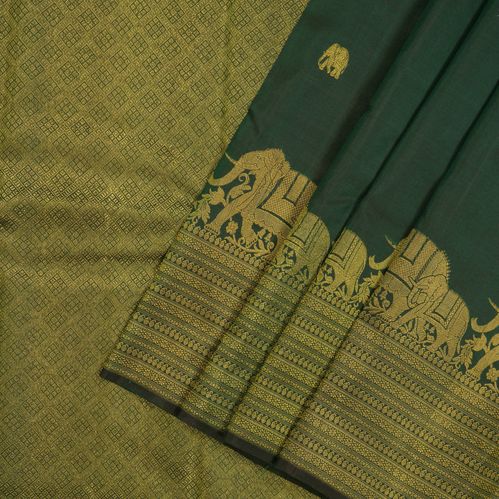 Hayagrivas Handloom Bottle Green Kanjivaram Silk Saree KBE1475J2-1