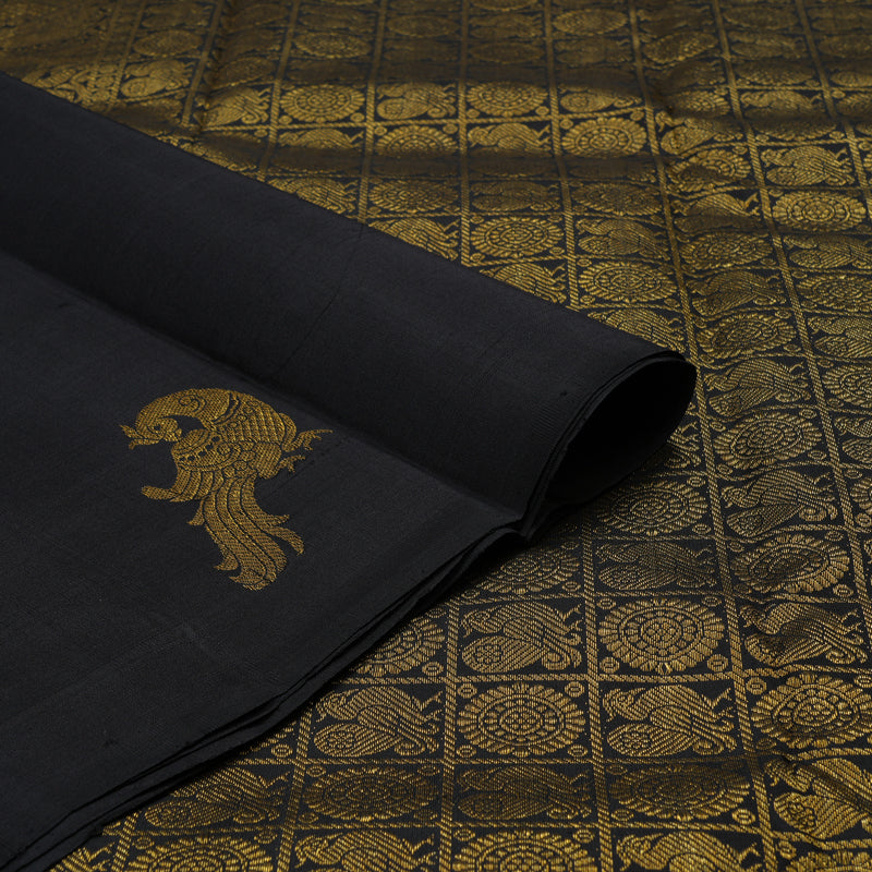 Hayagrivas Handloom Black Kanjivaram Silk Saree KBE1475J5-1