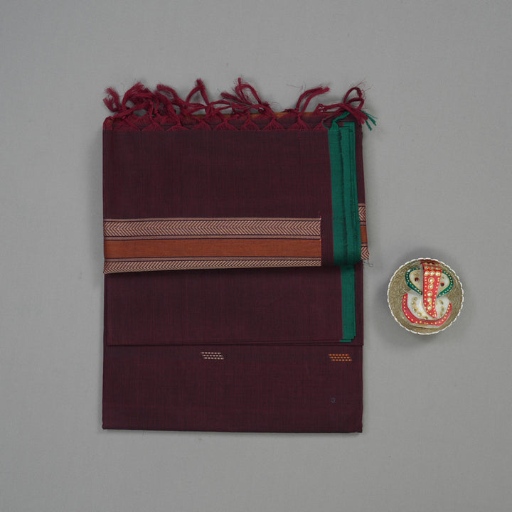 Hayagrivas Araku Maroon Pure Cotton Saree with Green Edging Border KBE1476J11-2