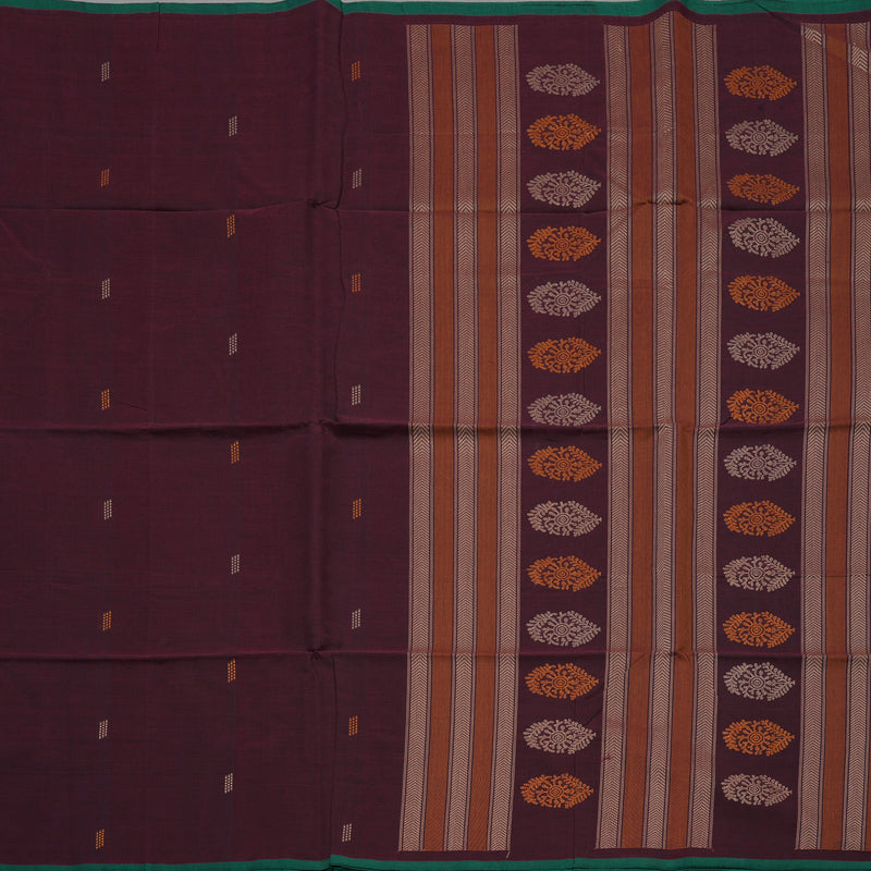 Hayagrivas Araku Maroon Pure Cotton Saree with Green Edging Border KBE1476J11-2
