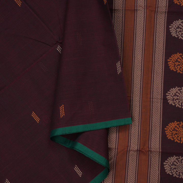 Hayagrivas Araku Maroon Pure Cotton Saree with Green Edging Border KBE1476J11-2
