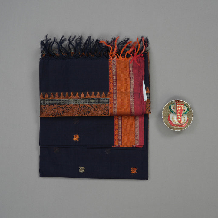 Hayagrivas Navy Blue Pure Cotton Saree with Maroon Border KBE1476J12-1