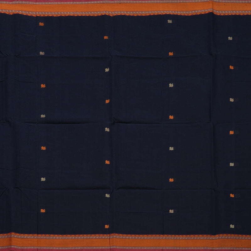 Hayagrivas Navy Blue Pure Cotton Saree with Maroon Border KBE1476J12-1