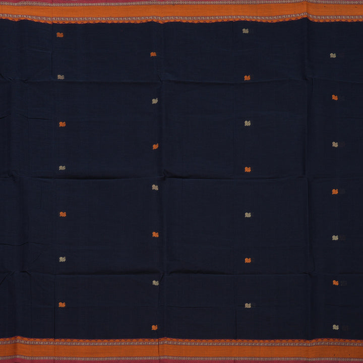 Hayagrivas Navy Blue Pure Cotton Saree with Maroon Border KBE1476J12-1