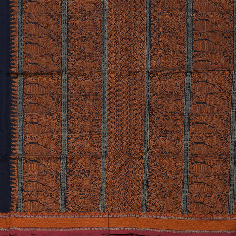 Hayagrivas Navy Blue Pure Cotton Saree with Maroon Border KBE1476J12-1