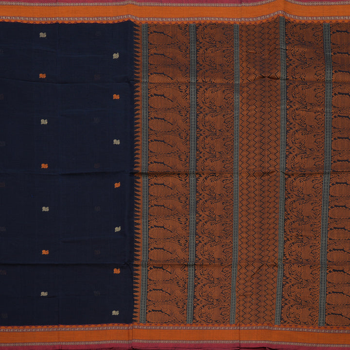 Hayagrivas Navy Blue Pure Cotton Saree with Maroon Border KBE1476J12-1