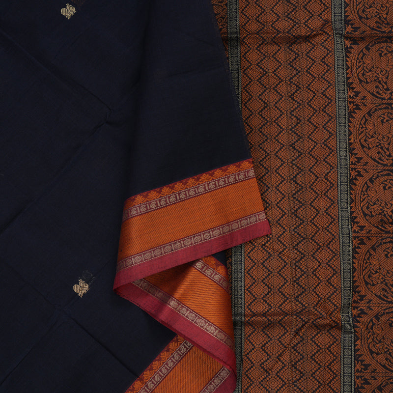 Hayagrivas Navy Blue Pure Cotton Saree with Maroon Border KBE1476J12-1