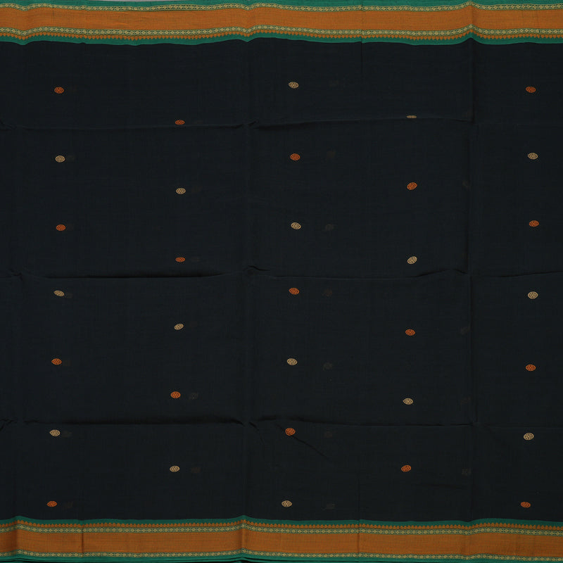 Hayagrivas Black Pure Cotton Saree with Green Border KBE1476J13-1
